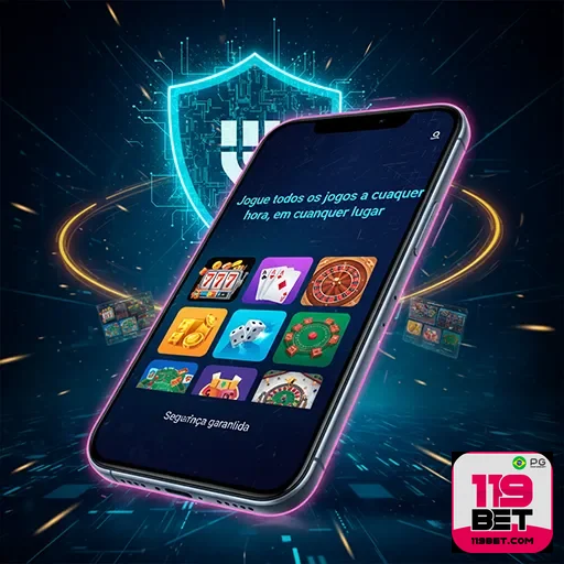 Imagem da tela do aplicativo 119bet mostrando opções de apostas e o site 119bet na interface.