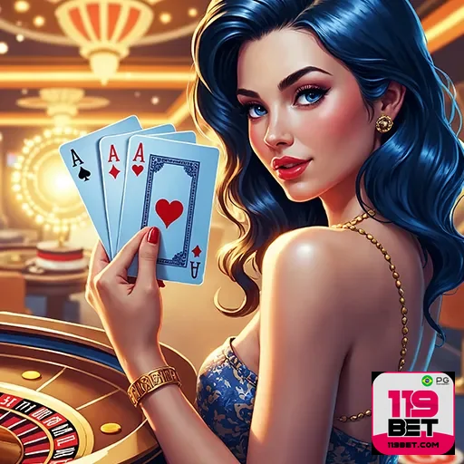 Imagem de um cassino com o logo do 119bet, destaque para jogos e apostas online no site 119bet.