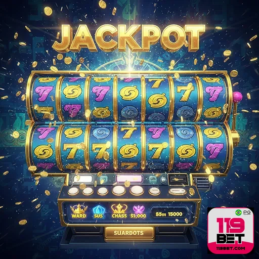 Imagem de uma máquina de caça-níqueis com o logo 119bet, promovendo apostas em slots online